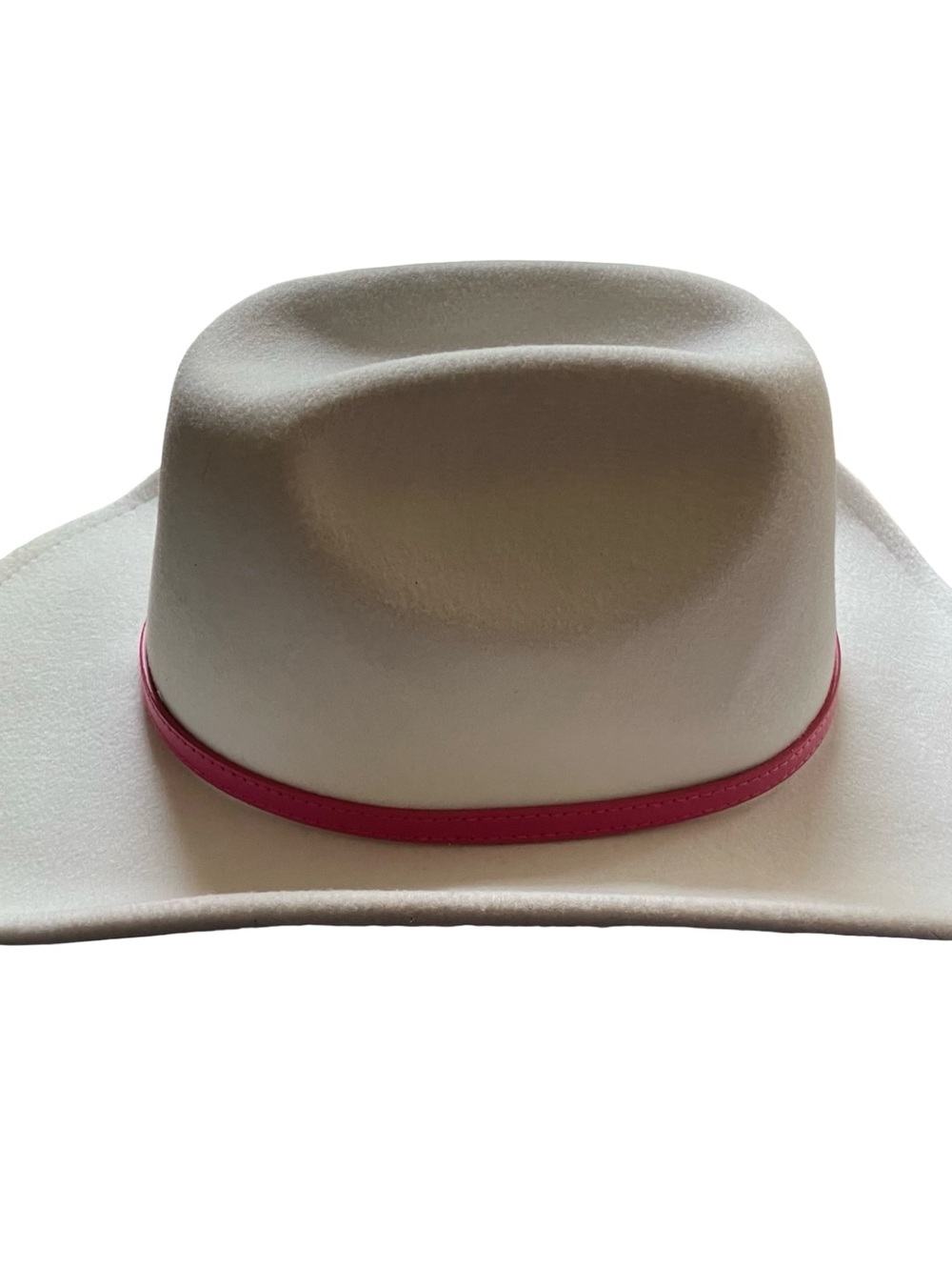 White Felt Cowboy Hat Pink Belt Buckle Rodeo Western Cap Brim Horses Costume - Picture 7 of 12